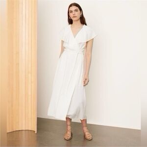 Vince Braided Belt Wrap Dress White Trim Flutter Sleeve